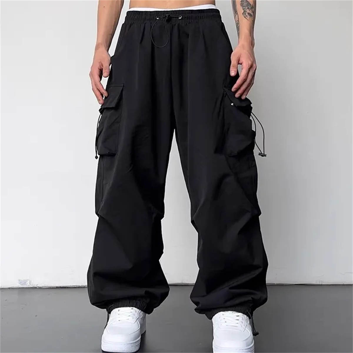Corteiz Cargo Pant - Брюки-карго мужские демисезонные, черные эластичные