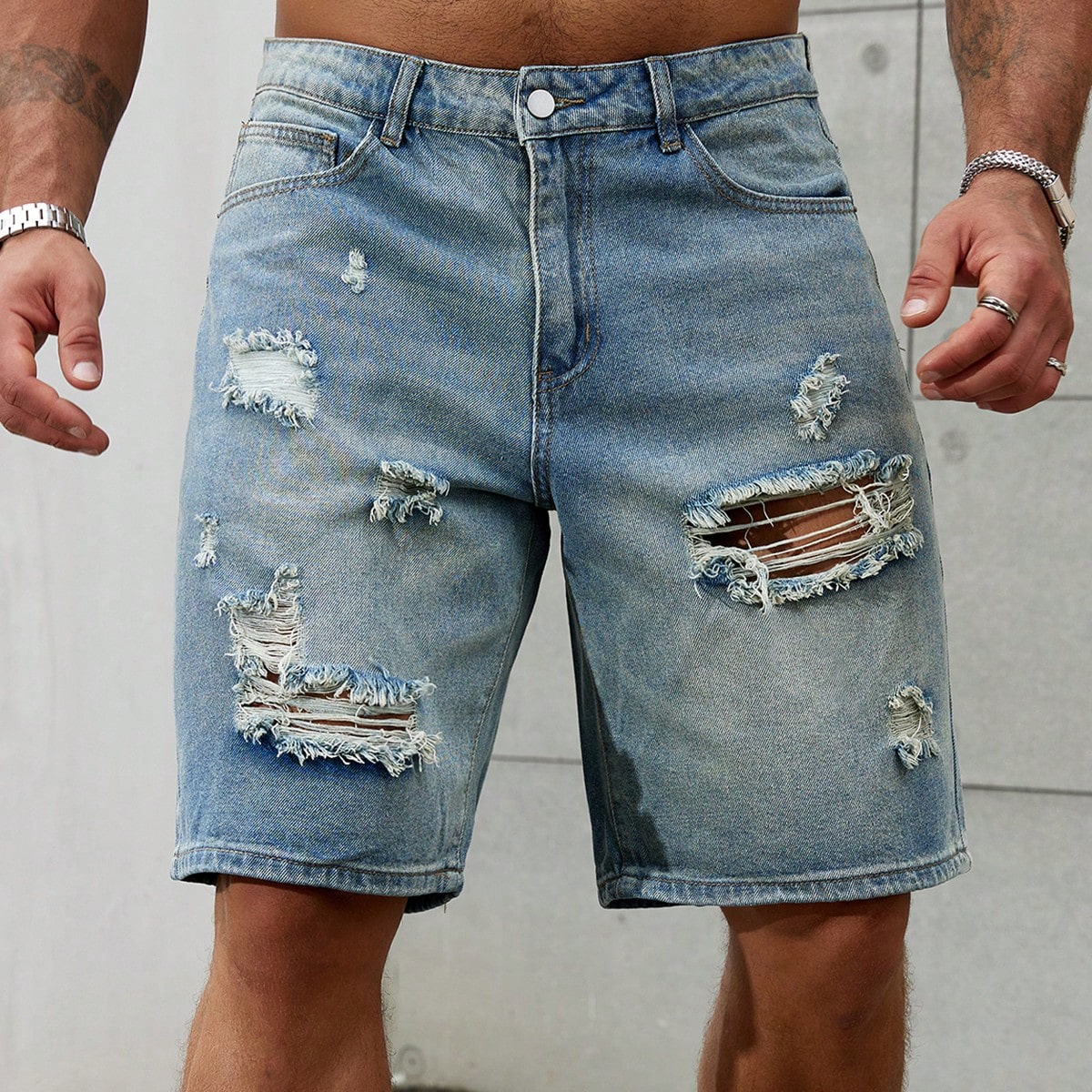 Streetwear Brand Fashion - Шорты мужские рваные из джинсовой ткани,